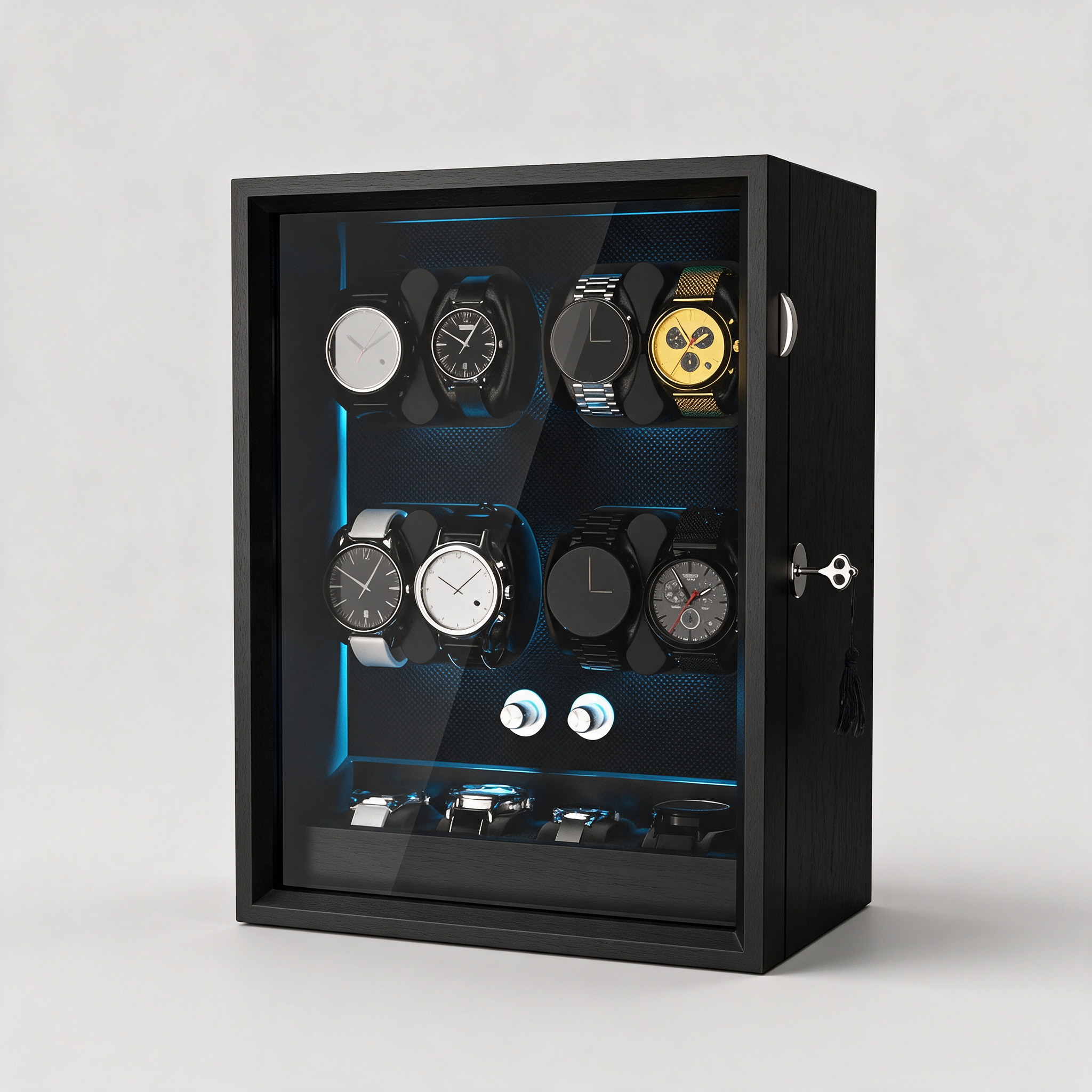 Kaldris automatic watch winder, three-quarter angle view