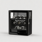 Sévrin black piano-lacquer fingerprint watch winder cabinet, three-quarter view