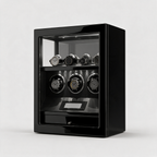 Sévrin fingerprint watch winder, front view showing glass door and LCD touchscreen
