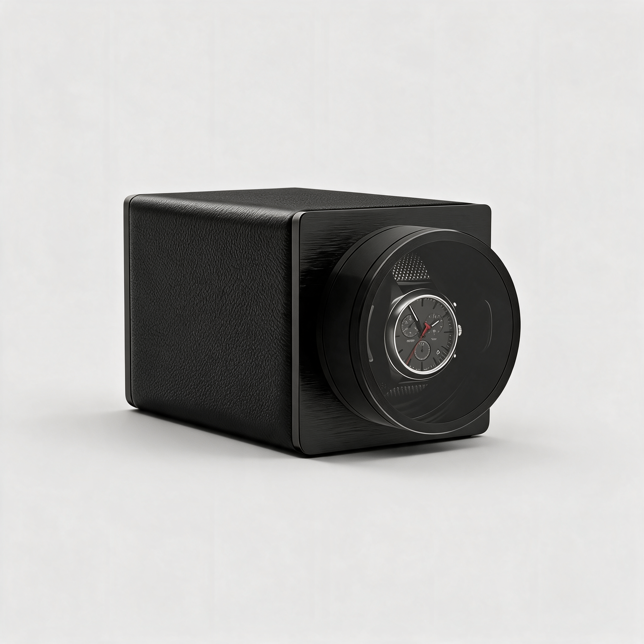 Aurelis compact single watch winder in vegan leather, three-quarter view