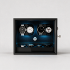 Vaelor watch winder, front view showing glass panel and LED light bar