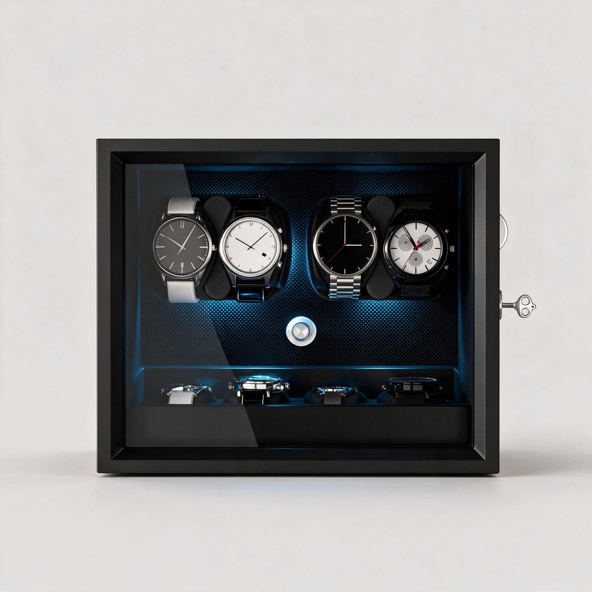 Wyndemere 6+6 automatic watch winder, straight-on front view