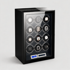 Ombric 12-slot carbon-fibre watch winder cabinet, three-quarter angle view