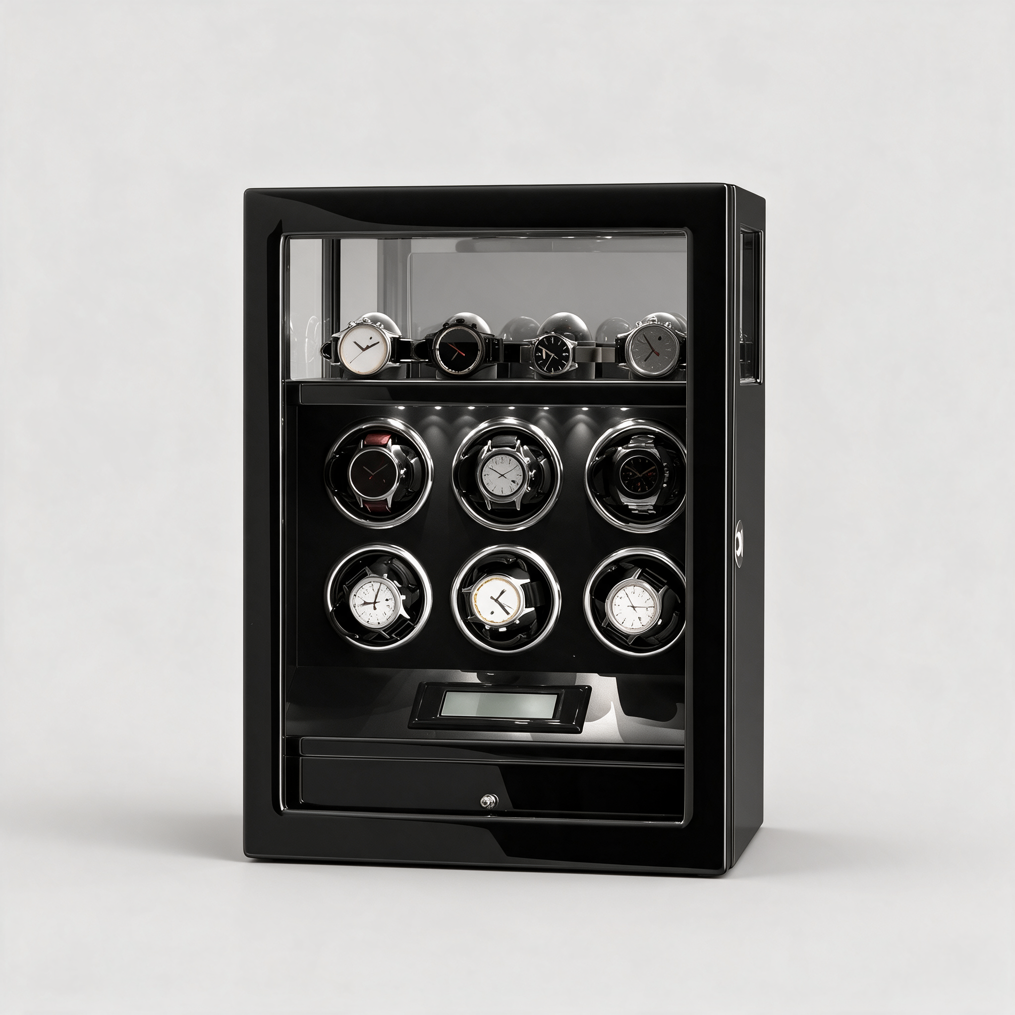 Thalorn fingerprint-lock watch winder for 6 watches, front view