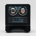 Drakemoor fingerprint-secured 2-watch winder, front view with digital display