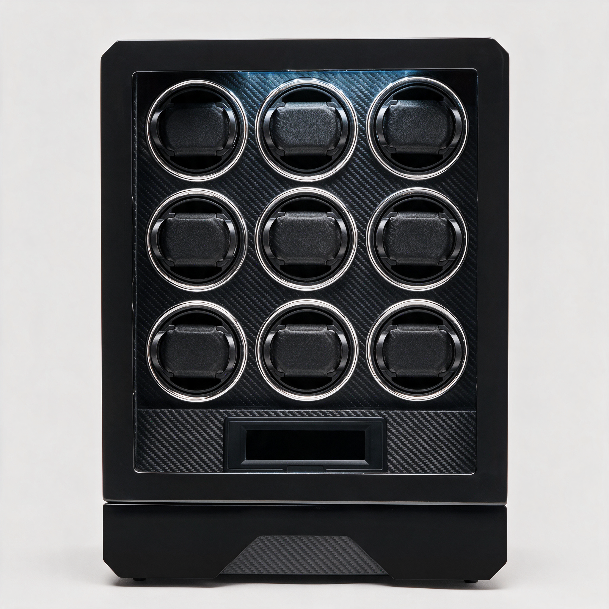 Ombrance 9-slot automatic watch winder display cabinet, straight-on front view