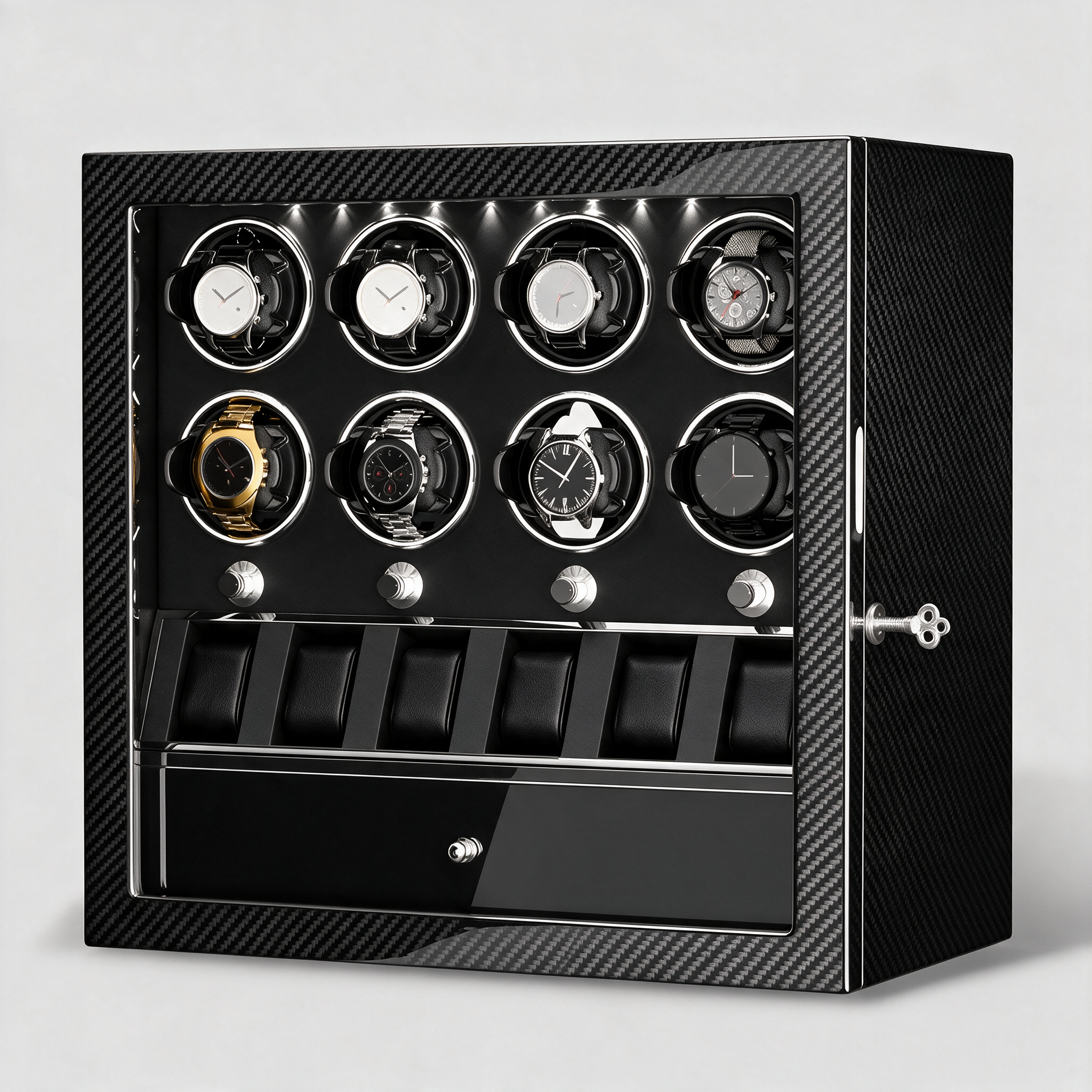 Mervane 8-winder watch cabinet - Carbon fiber finish